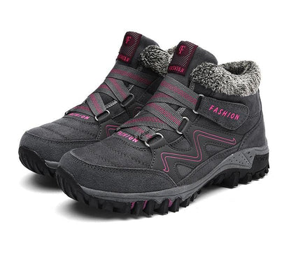 Stevvex winter unisex boots with faux fur lining, gray leather, rugged non-slip sole on Tampa Home & Garden Store