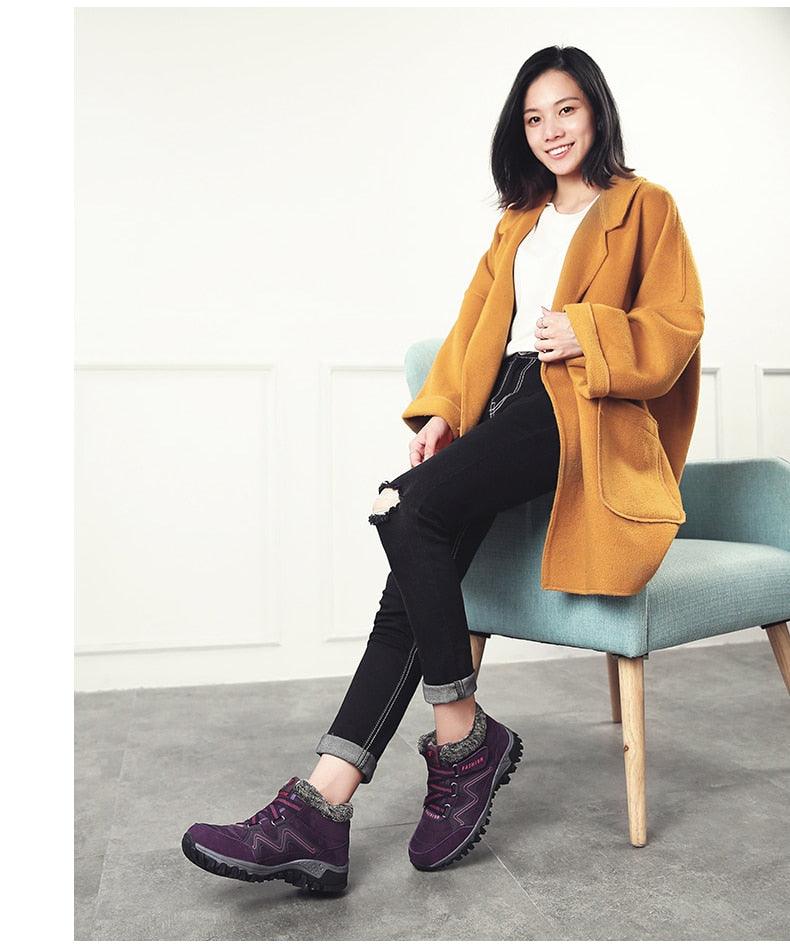 Stevvex winter fur-lined boots purple high-top leather with rugged non-slip outsole on Tampa Home & Garden Store