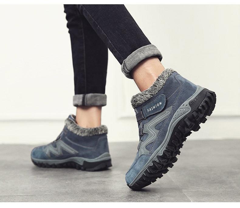 Winter boots by Stevvex blue fur-lined high-top leather with rugged non-slip sole on Tampa Home & Garden Store