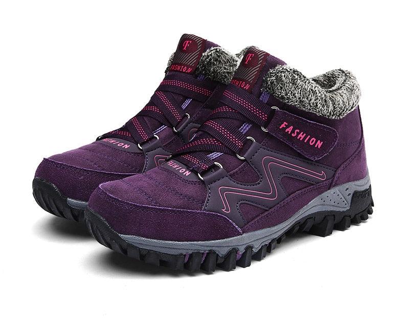 Stevvex winter fur-lined purple boots, high-top rugged outsole, non-slip snow boots on Tampa Home & Garden Store