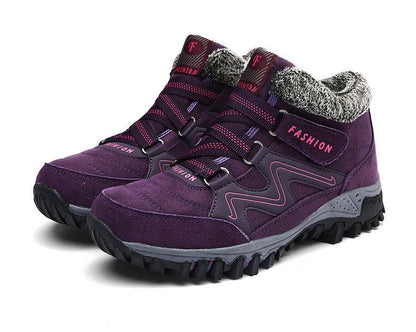 Stevvex winter fur-lined purple boots, high-top rugged outsole, non-slip snow boots on Tampa Home & Garden Store