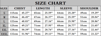 Stevvex winter fleece jacket size chart showing chest, length, sleeve, shoulder measurements on Tampa Home & Garden Store
