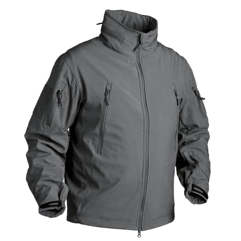 Stevvex men's gray winter fleece jacket with zip chest pockets and sleeve pockets on Tampa Home & Garden Store