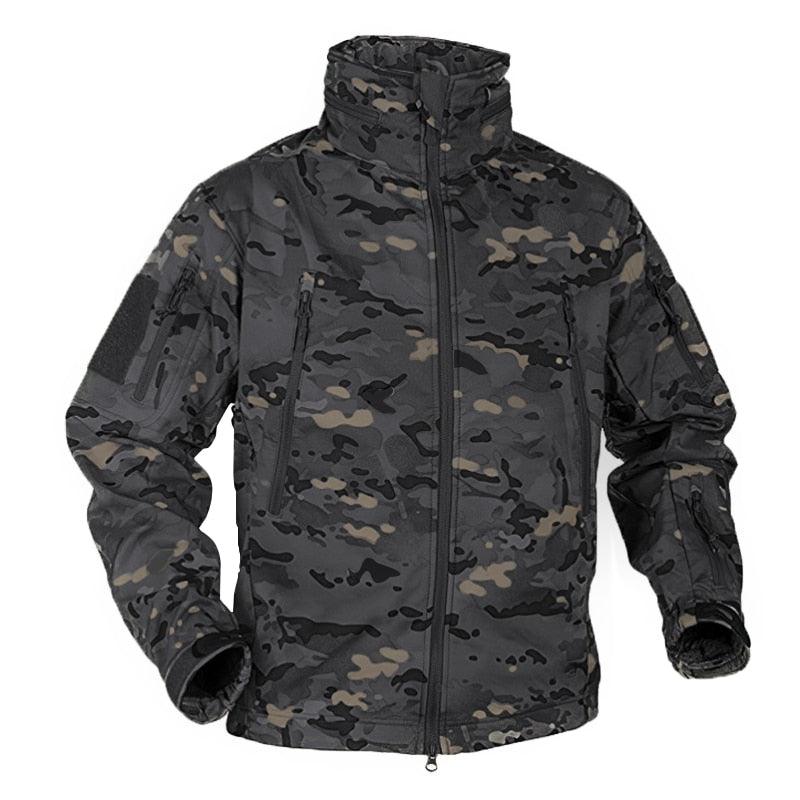 Stevvex camouflage winter fleece jacket for men, full-zip, high collar, zip pockets on Tampa Home & Garden Store