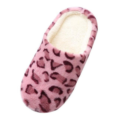 Stevvex pink leopard plush winter slippers with memory foam interior on Tampa Home & Garden Store