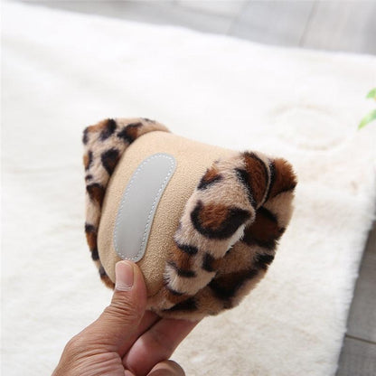 Winter home slippers by Stevvex beigeknit with leopard fur memory foam slip-on indoor slippers on Tampa Home & Garden Store