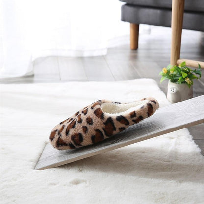 Stevvex leopard print plush indoor slipper with soft lining and memory foam on Tampa Home & Garden Store