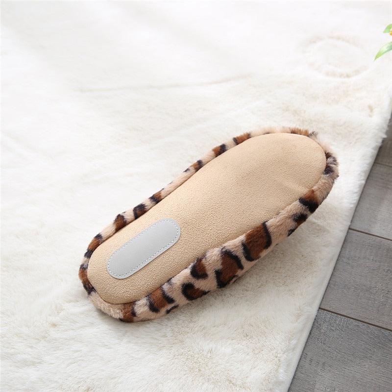 Slippers Stevvex memory foam with beige plush and leopard faux fur trim on Tampa Home & Garden Store