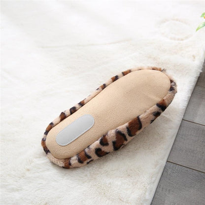 Slippers Stevvex memory foam with beige plush and leopard faux fur trim on Tampa Home & Garden Store
