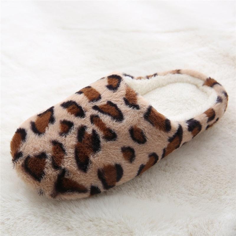 Slipper Stevvex leopard print plush faux fur memory foam indoor shoe on Tampa Home & Garden Store