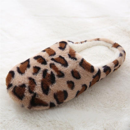 Slipper Stevvex leopard print plush faux fur memory foam indoor shoe on Tampa Home & Garden Store