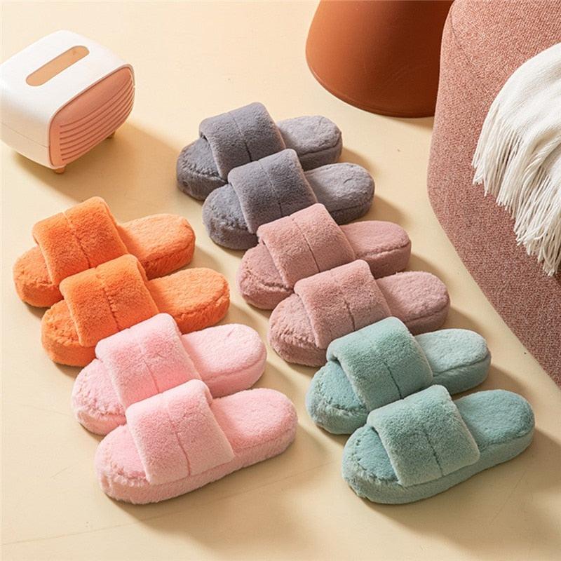 Stevvex Winter Women Plush Slippers fluffy pastel open-toe slides six colorways on Tampa Home & Garden Store