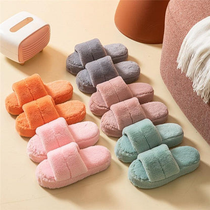 Stevvex Winter Women Plush Slippers fluffy pastel open-toe slides six colorways on Tampa Home & Garden Store