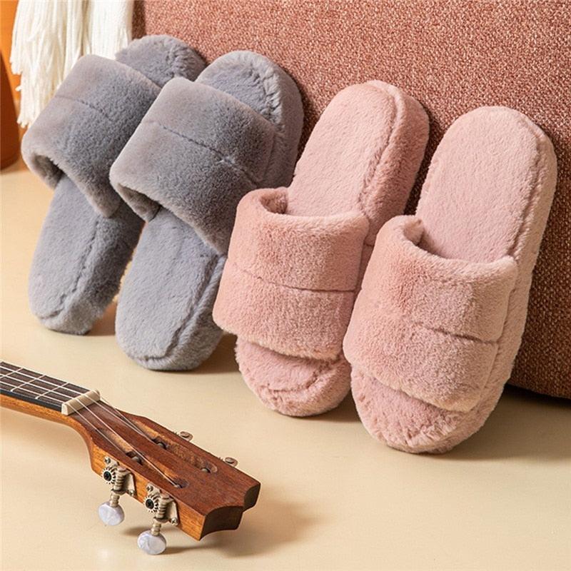 Women’s plush fuzzy slippers pink and gray, two pairs with thick soles for indoor use on Tampa Home & Garden Store