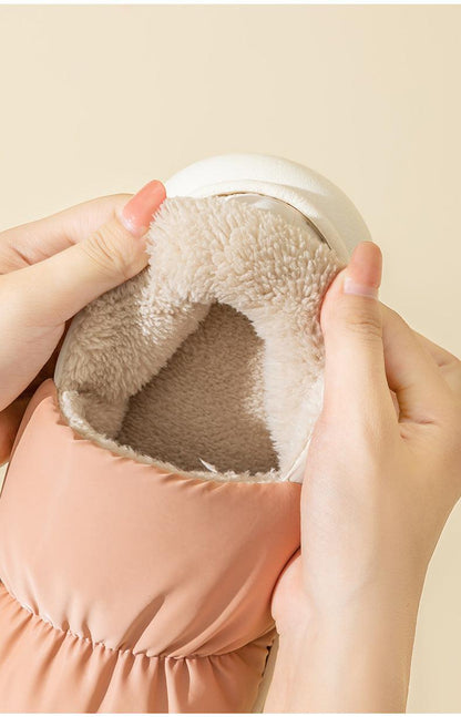 Stevvex pink plush slippers with cream fur lining and memory foam interior indoor/outdoor on Tampa Home & Garden Store