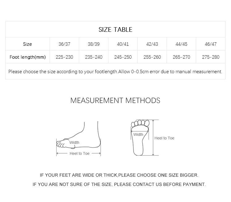 Slippers size table and measurement guide with foot length and width diagrams on Tampa Home & Garden Store
