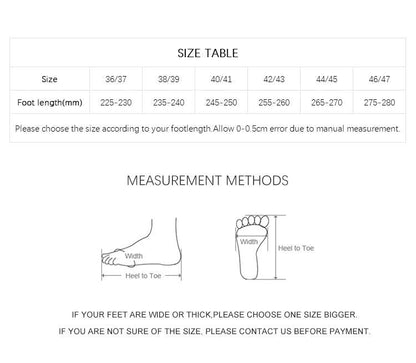 Slippers size table and measurement guide with foot length and width diagrams on Tampa Home & Garden Store