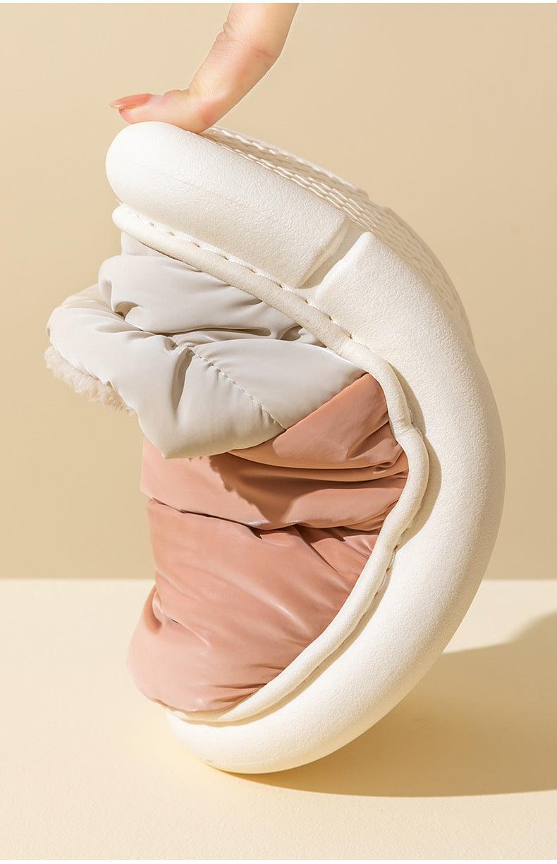 White fur-lined women slippers with plush beige interior for cozy indoor wear on Tampa Home & Garden Store