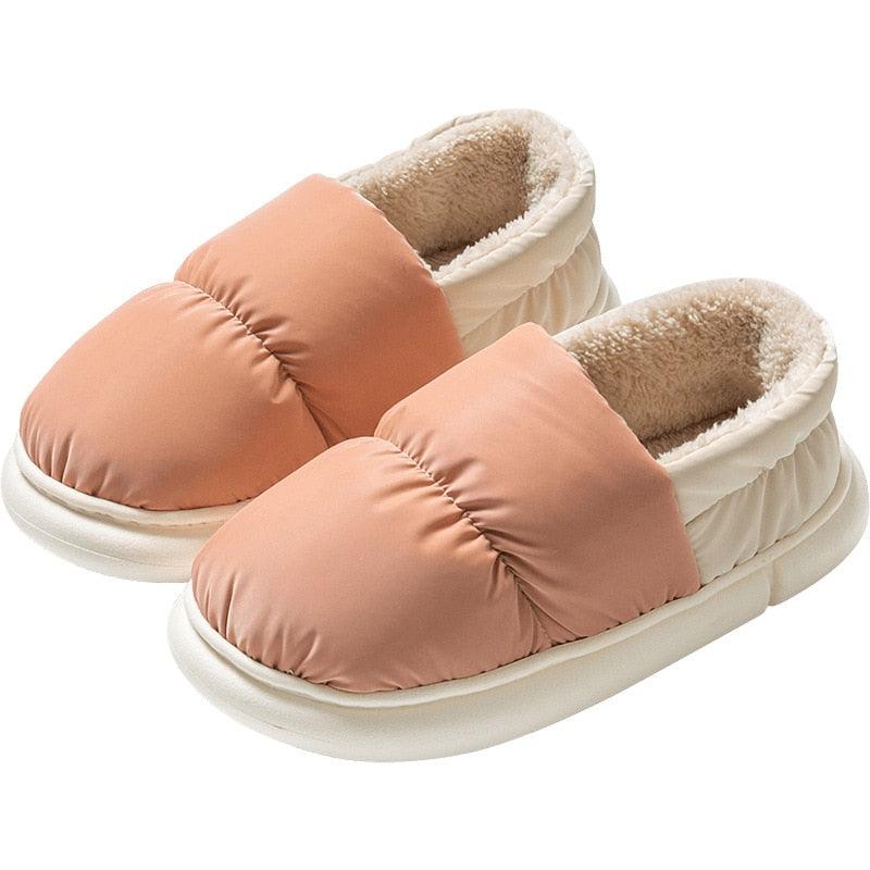 Winter fur slippers, Stevvex pair, peach quilted upper with plush lining, memory foam sole on Tampa Home & Garden Store