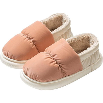 Winter fur slippers, Stevvex pair, peach quilted upper with plush lining, memory foam sole on Tampa Home & Garden Store