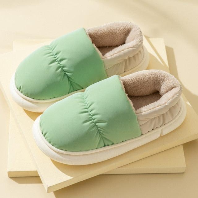 Stevvex mint green fur slippers with plush lining and memory foam sole on Tampa Home & Garden Store