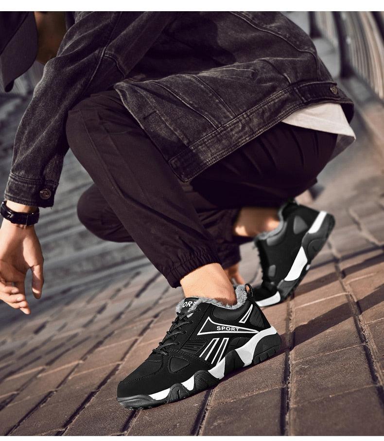 Winter leather sneakers for men, black lace-up waterproof walking shoes by Stevvex on Tampa Home & Garden Store