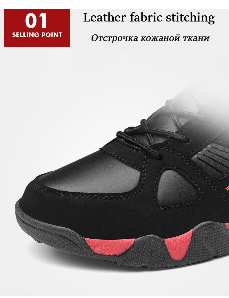 Winter Leather Sneakers Stevvex black leather upper waterproof anti-slip red accents sole on Tampa Home & Garden Store