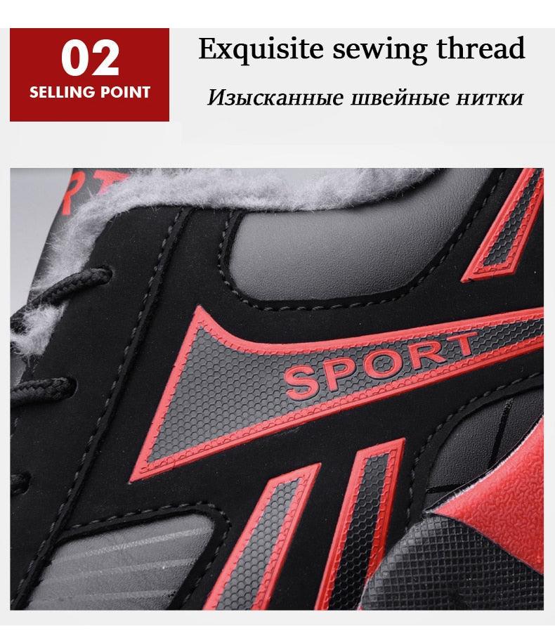 Stevvex Winter Leather Sneakers black with red accents waterproof lace-up sneakers on Tampa Home & Garden Store