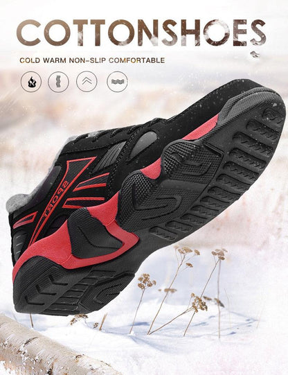 Stevvex Leather Sneakers black-red waterproof lace-up with rugged anti-slip sole for cold weather on Tampa Home & Garden Store