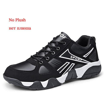 Stevvex winter leather sneakers for men, black lace-up waterproof anti-slip walking shoes on Tampa Home & Garden Store