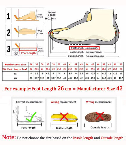 Stevvex winter leather sneakers with size chart and foot-length guide for men, waterproof lace-up on Tampa Home & Garden Store