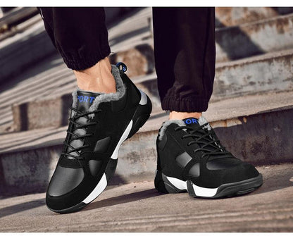Stevvex winter leather sneakers for men, black with white sole, lace-up anti-slip shoes on Tampa Home & Garden Store