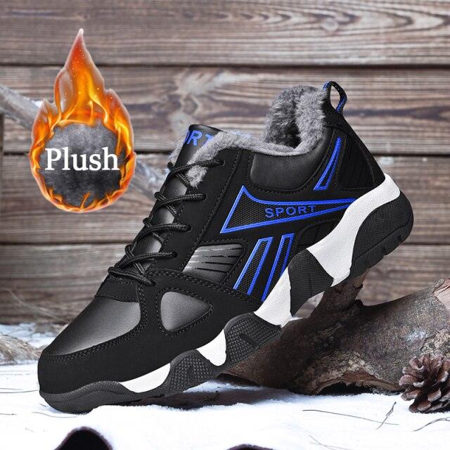 Stevvex men's winter leather sneakers, black with blue accents, warm lining, waterproof on Tampa Home & Garden Store