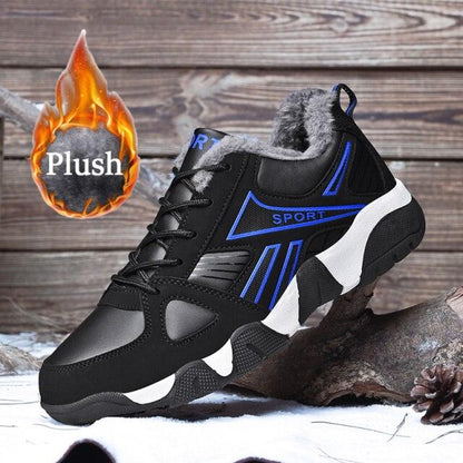 Stevvex men's winter leather sneakers, black with blue accents, warm lining, waterproof on Tampa Home & Garden Store