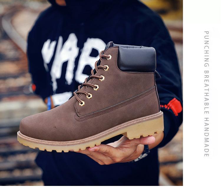 Stevvex men's brown leather fur-lined winter ankle boots with rugged sole on Tampa Home & Garden Store