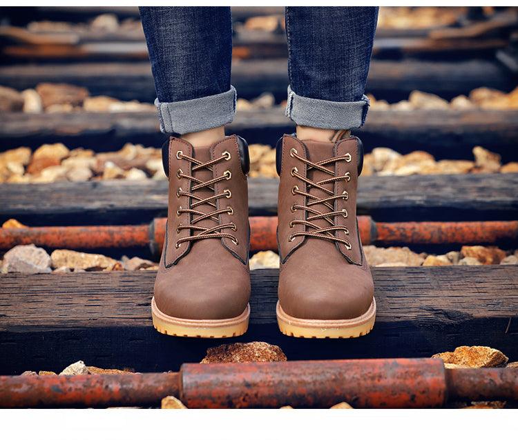 Winter boots men's brown leather ankle boots, fur-lined, lace-up, pair Stevvex on Tampa Home & Garden Store