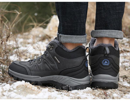 Stevvex black leather winter boots with fur lining waterproof hiking style on Tampa Home & Garden Store