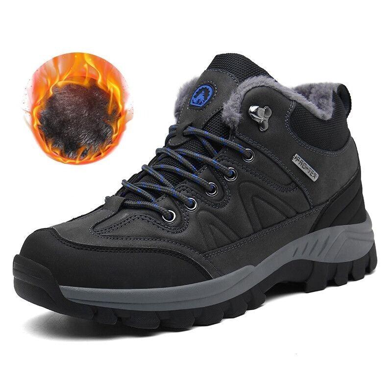 Winter Boots Stevvex black leather waterproof hiking boot with fur lining and rugged sole on Tampa Home & Garden Store