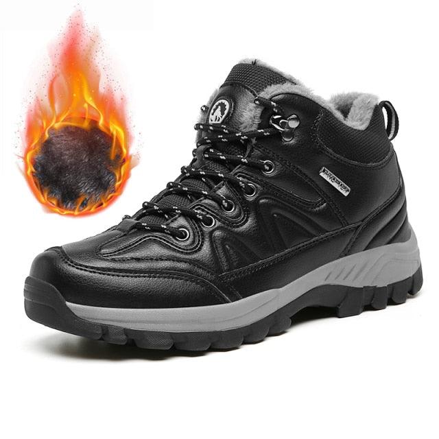 Stevvex winter boots, black leather, fur-lined, waterproof hiking boot with rugged sole on Tampa Home & Garden Store