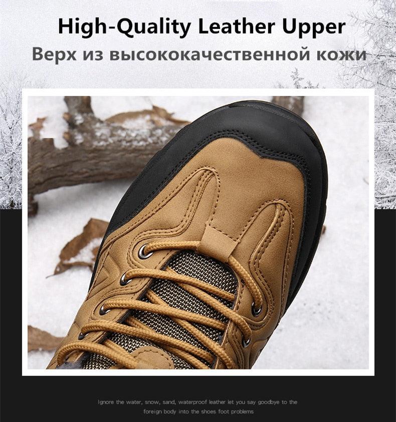 Stevvex men's winter boots tan leather upper lace-up hiking boot with rugged black toe cap on Tampa Home & Garden Store