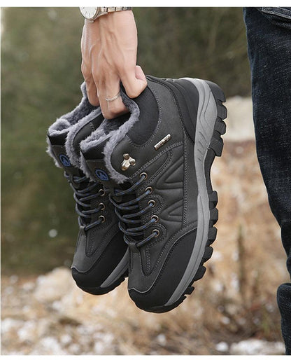 Stevvex Winter Men's Boots black leather waterproof fur-lined ankle hiking boots on Tampa Home & Garden Store