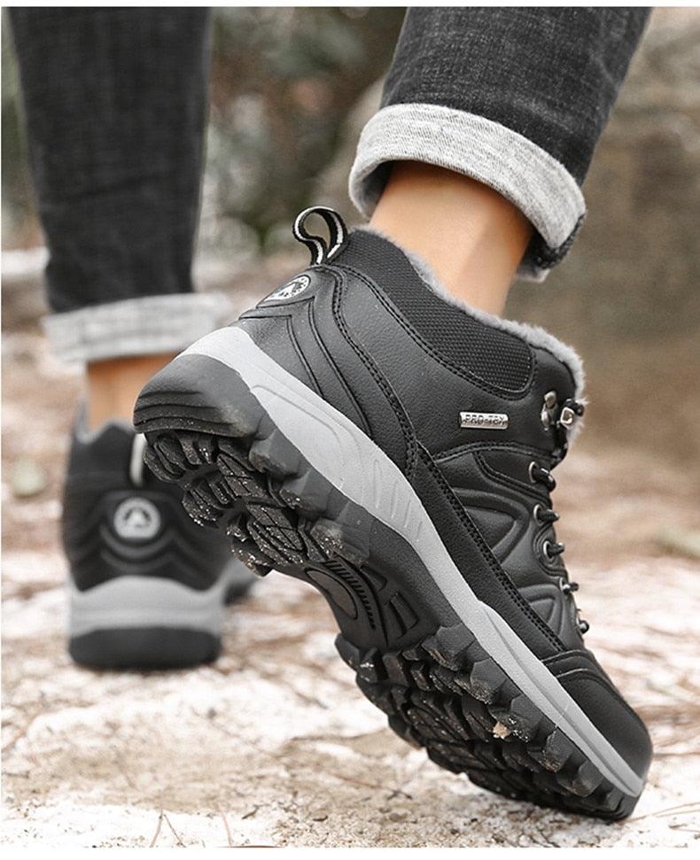 Winter men's boots Stevvex black leather waterproof fur-lined hiking boots with rugged sole on Tampa Home & Garden Store
