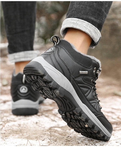 Winter men's boots Stevvex black leather waterproof fur-lined hiking boots with rugged sole on Tampa Home & Garden Store