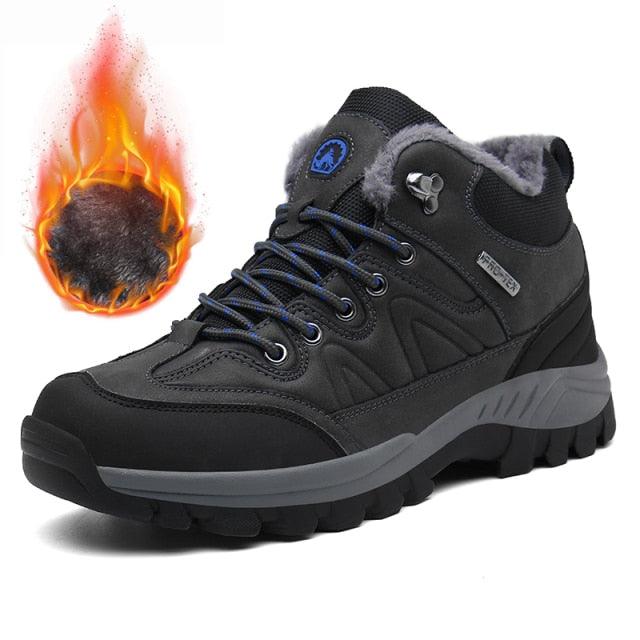 Stevvex winter hiking boots, black leather waterproof with fur lining and non-slip outsole on Tampa Home & Garden Store