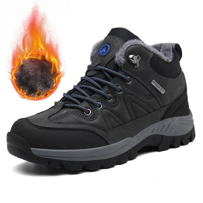 Stevvex winter hiking boots, black leather waterproof with fur lining and non-slip outsole on Tampa Home & Garden Store