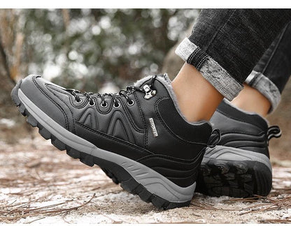 Stevvex winter boots black leather waterproof hiking boots with fur lining non-slip sole on Tampa Home & Garden Store