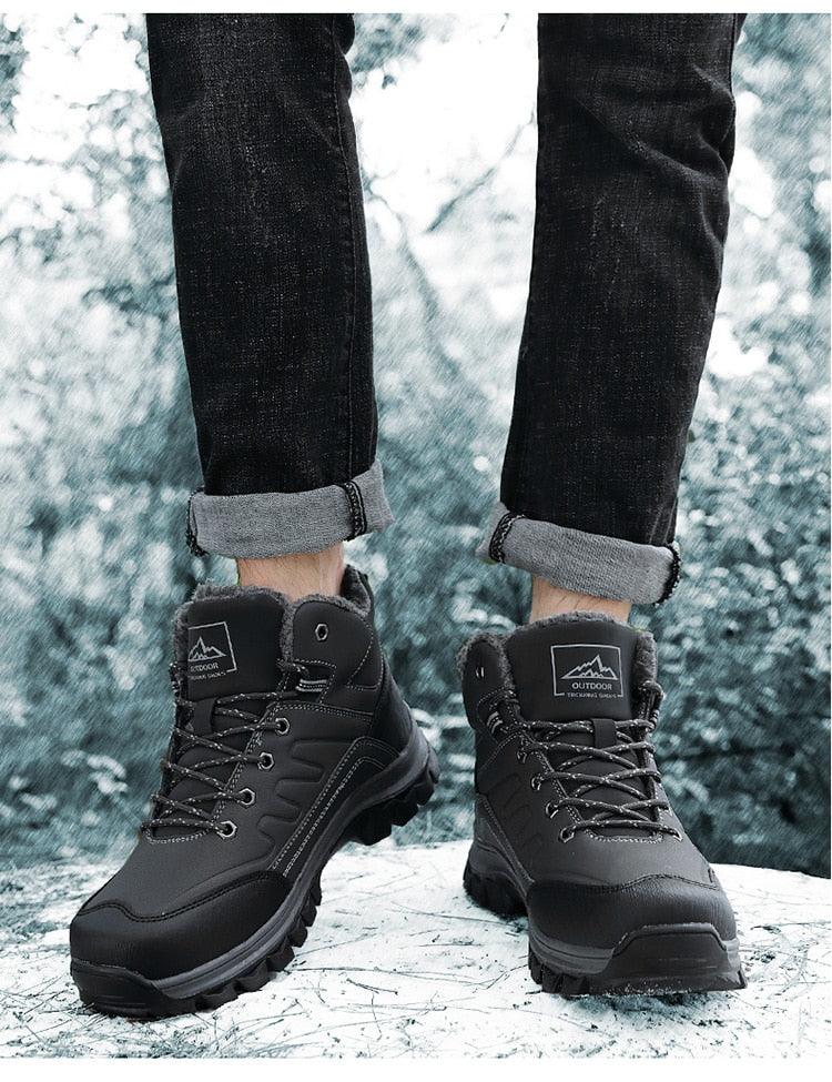 Stevvex pair of winter men's boots with plush fur lining, waterproof leather upper, outsole on Tampa Home & Garden Store