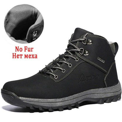 Stevvex black waterproof winter boots for men, leather ankle hiking boots with rugged outsole, no fur on Tampa Home & Garden Store