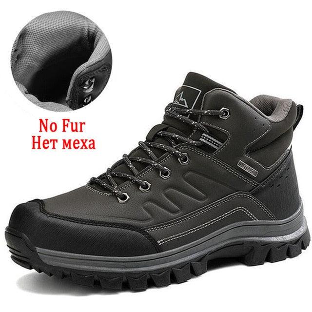 Stevvex winter men's boots, black leather ankle hiking boots with plush lining, waterproof on Tampa Home & Garden Store