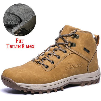 Stevvex tan leather winter boots with plush lining, waterproof snow boots, rugged lug sole on Tampa Home & Garden Store